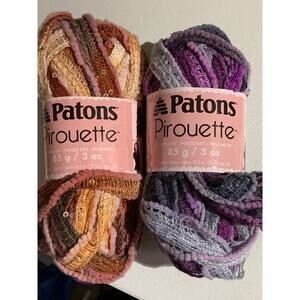 Patons Pirouette Ribbon Fancy Scarf Yarn New Lot Of 2 Skeins Purple & Brown